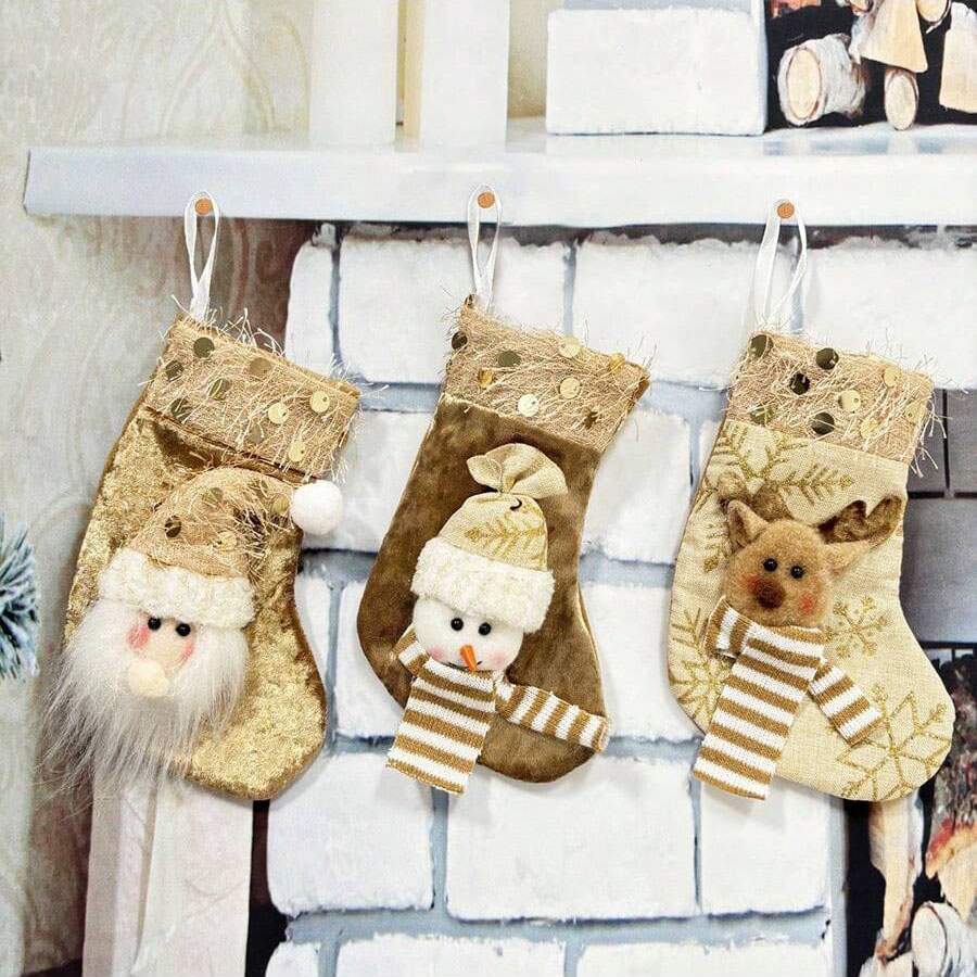 Christmas Stocking Hanging - ถุงเท้าตกแต่งคริสต์มาส 3 ชิ้น, ของตกแต่งเตาผิงและต้นคริสต์มาส, ของตกแต่งบ้านสำหรับเทศกาลคริสต์มาส