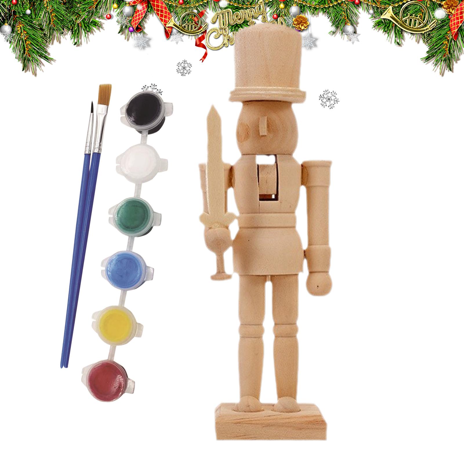 Nutcracker Figurine - ชุดทำตุ๊กตานัทแครกเกอร์ไม้ ชุดทำตุ๊กตาทหารไม้ยังไม่ลงสี ตุ๊กตานัทแครกเกอร์ไม้ยังไม่เสร็จพร้อมชุดสีสำหรับเด็กและผู้ใหญ่