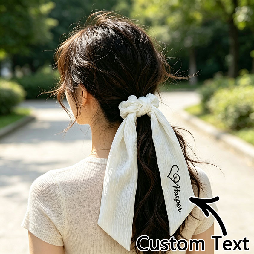 Ribbon Bow Gift - ยางรัดผมแบบมีโบว์ สามารถปรับแต่งได้ตามต้องการ พร้อมข้อความที่คุณเลือก ยางรัดผมสไตล์ฝรั่งเศส เหมาะสำหรับฤดูร้อน เครื่องประดับผมทรงหางม้าที่ดูอ่อนโยนและสง่างาม