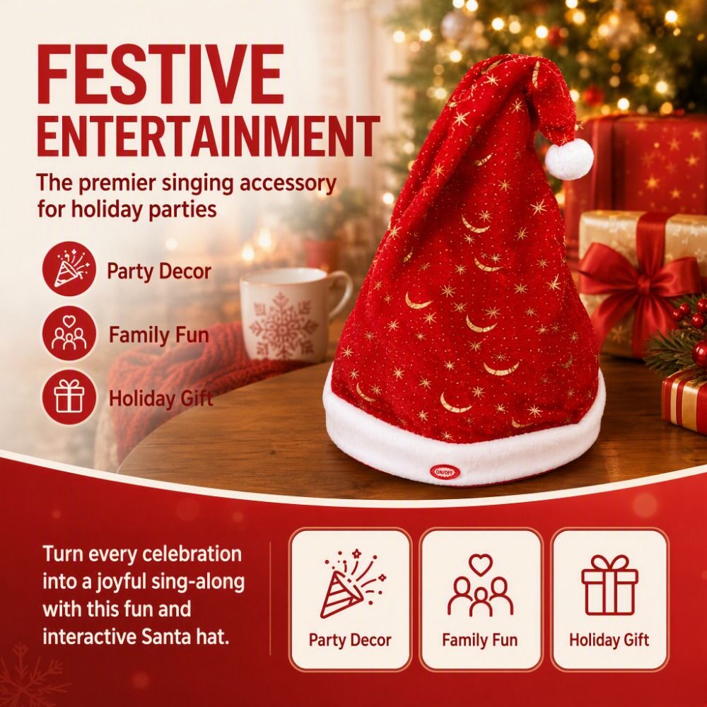 หมวกซานต้าคริสต์มาสไฟฟ้าแกว่งไ - Santa Hat Plush บทวิจารณ์และราคา